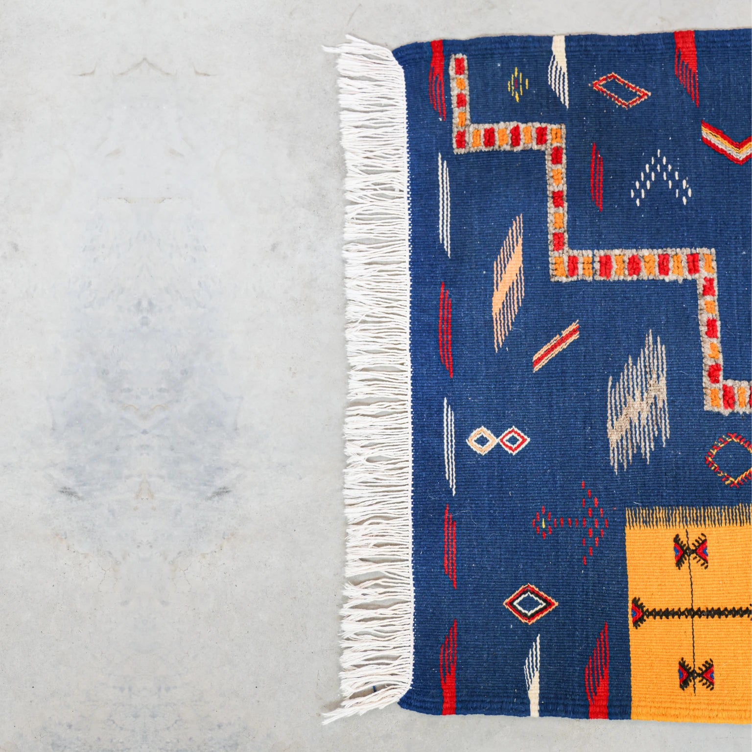 Handmade Moroccan Accent Rug - Blue & Red Wool Akhnif Kilim