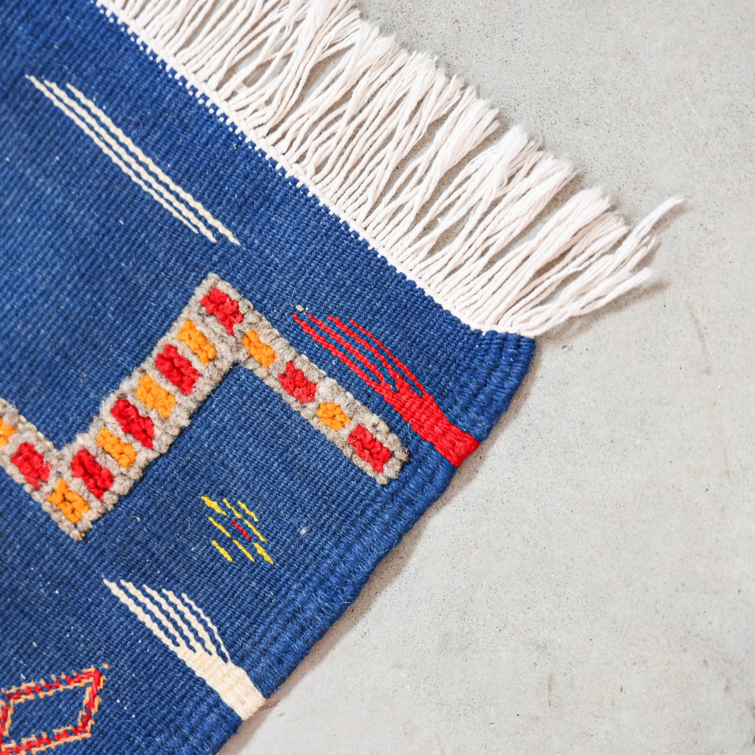 Handmade Moroccan Accent Rug - Blue & Red Wool Akhnif Kilim