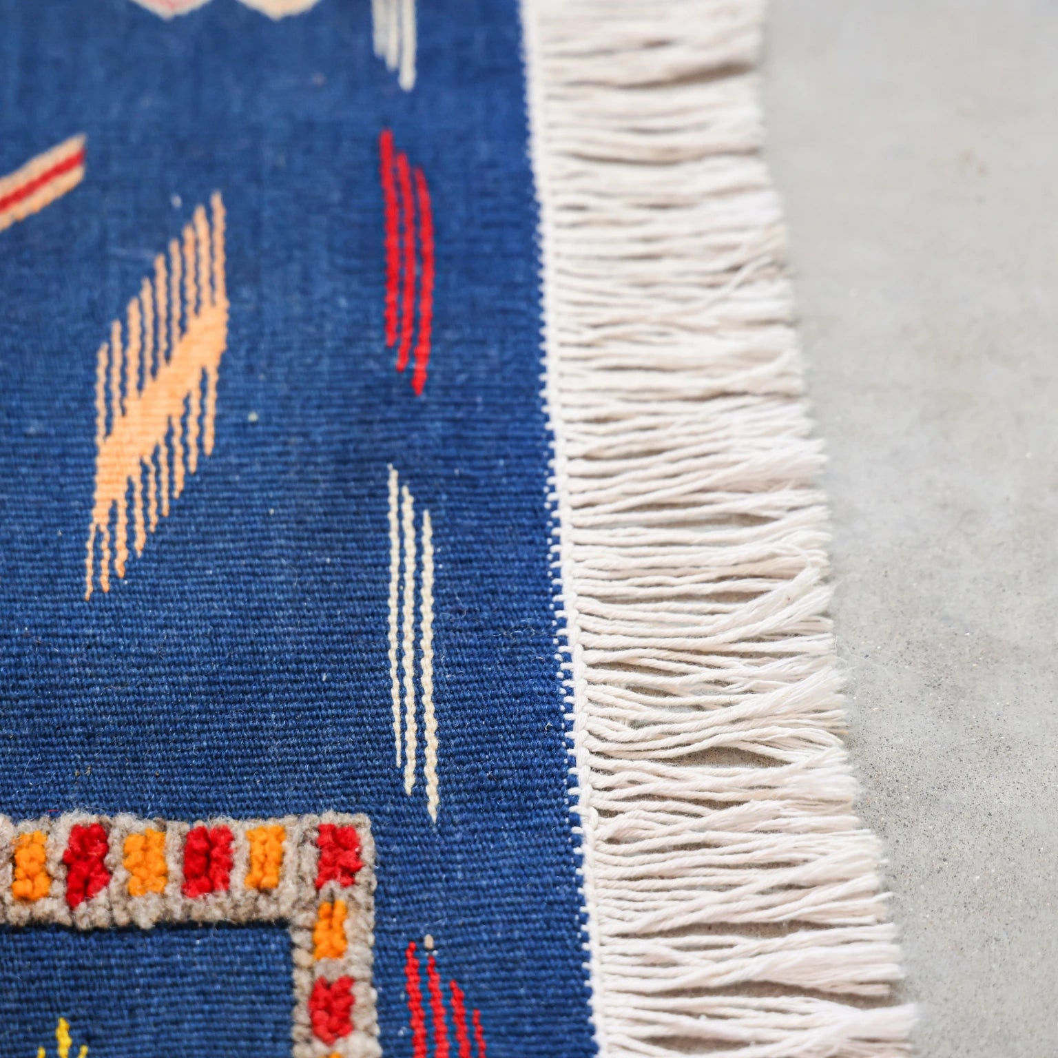 Handmade Moroccan Accent Rug - Blue & Red Wool Akhnif Kilim