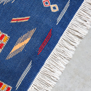 Handmade Moroccan Accent Rug - Blue & Red Wool Akhnif Kilim