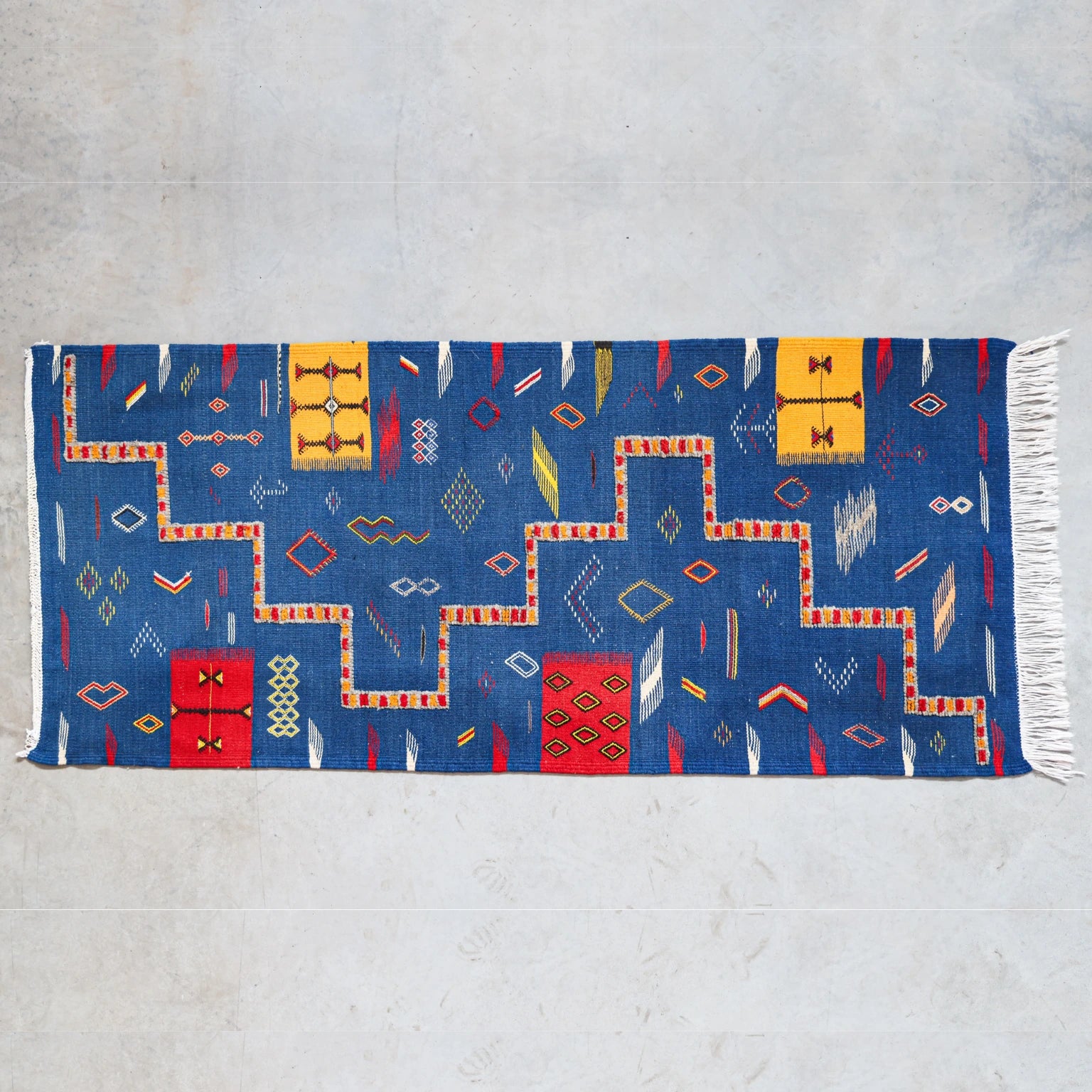 Handmade Moroccan Accent Rug - Blue & Red Wool Akhnif Kilim